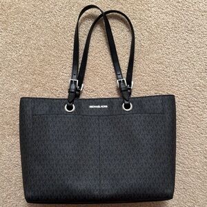Michael Kors Black Logo Jacquard Tote with Double Straps